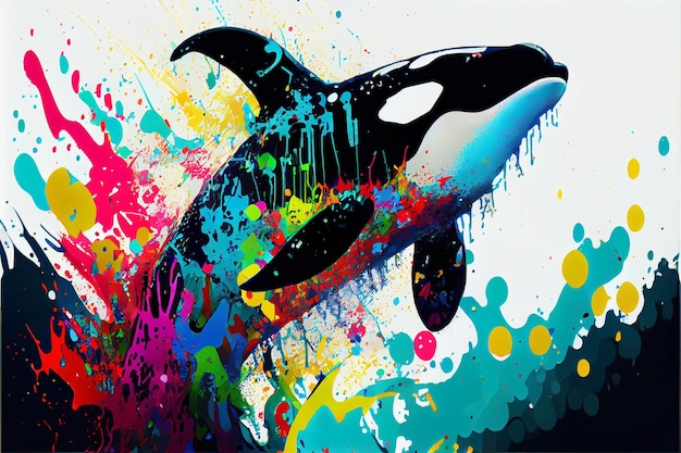 Painting of a killer whale jumping out of the water generative ai