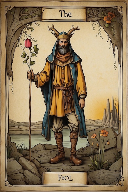 Foto un dipinto di un re con una lancia e un fiore in esso