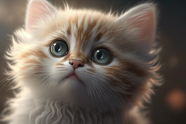 A painting of a kitten with blue eyes.