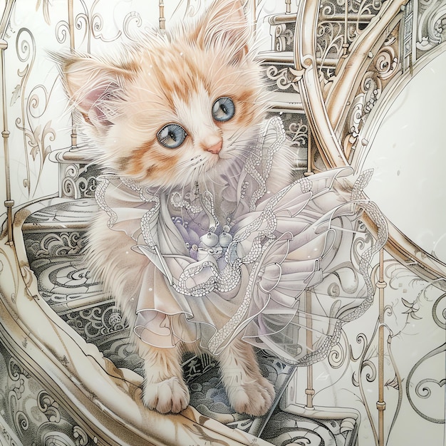 Foto un dipinto di un gattino con un vestito su di esso