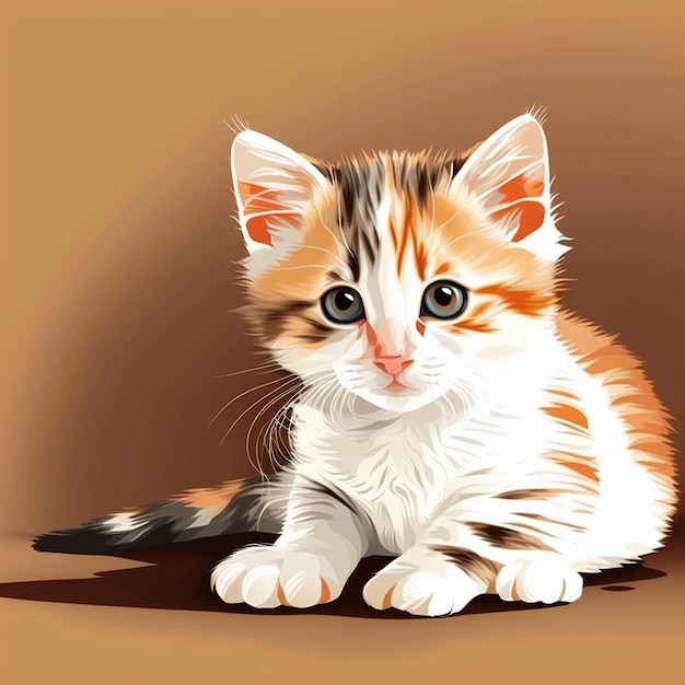 A painting of a kitten with orange and white fur.