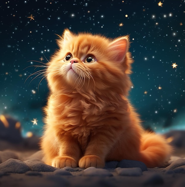 A painting of a kitten with the stars on it.