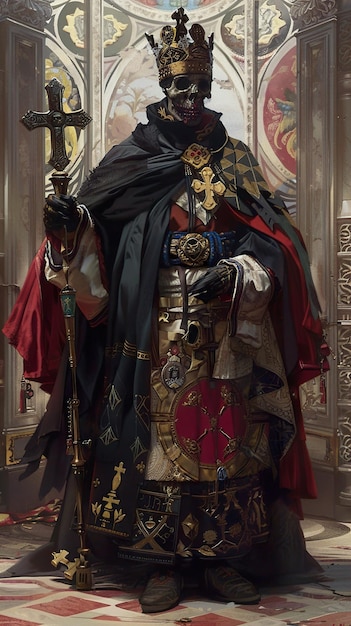 a painting of a knight with a red cape and a black cape