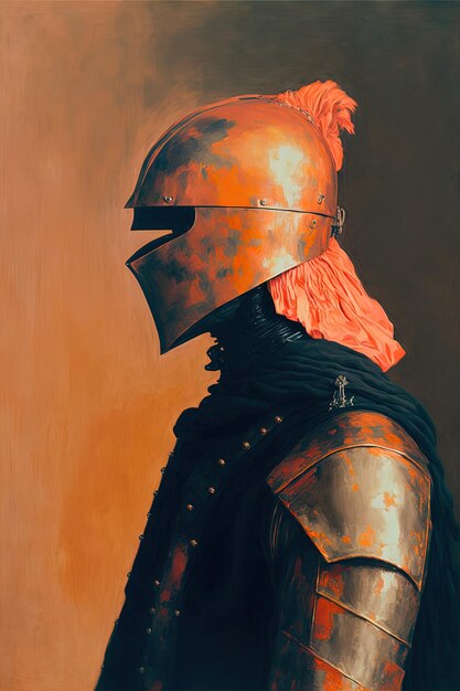 Photo a painting of a knight with a red helmet and gold helmet