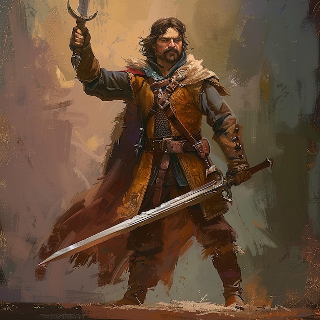 a painting of a knight with a sword and a sword