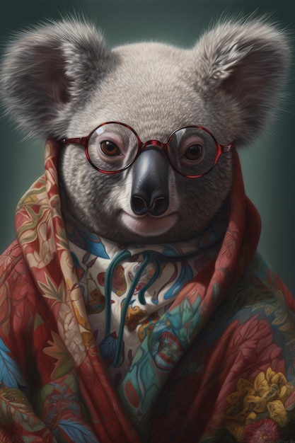 A painting of a koala wearing glasses