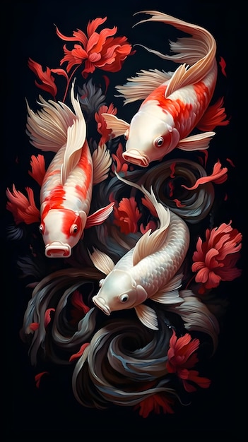 Photo a painting of koi fish in water