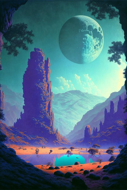 Painting of a lake in the middle of a desert generative ai