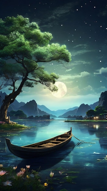 Картина озера на фоне сцены горного пейзажа Генеративный Ai