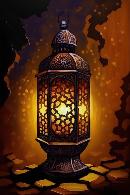 A painting of a lamp with the words ramadan on it.