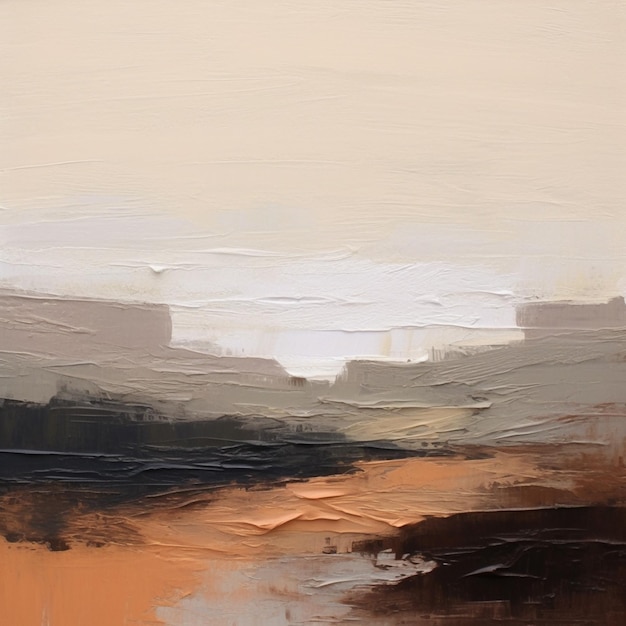 A painting of a landscape with a light brown background and a white sky.