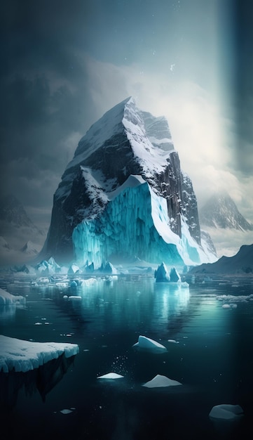 A painting of a large iceberg with the word ice on it.