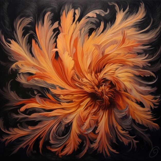 Painting of a large orange and white flower with a black background generative ai