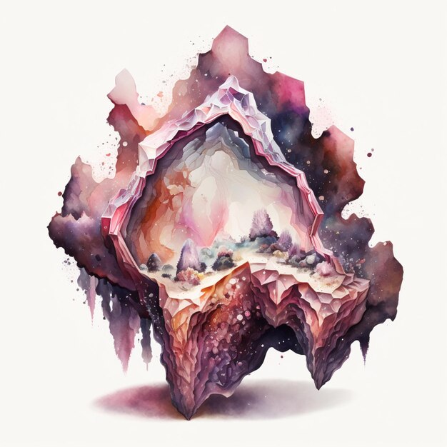 Photo painting of a large rock with a pink and purple color scheme generative ai