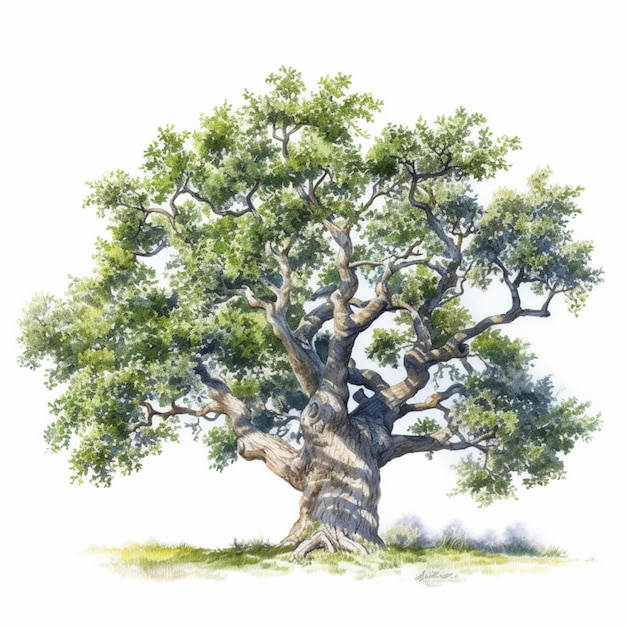 Foto un dipinto di un grande albero con uno sfondo bianco generativo ai