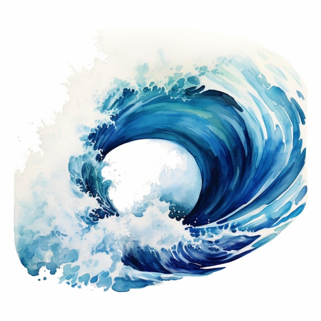 Painting of a large wave breaking in the ocean with a white background generative ai