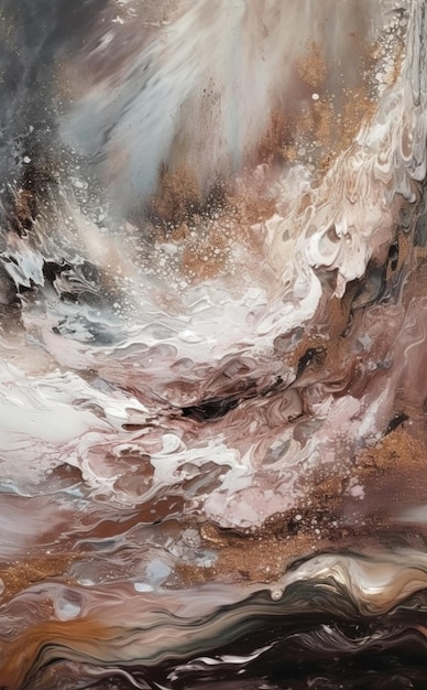 painting of a large wave coming in to a rocky beach generative ai