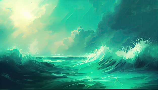 A painting of a large wave in the ocean generative AI