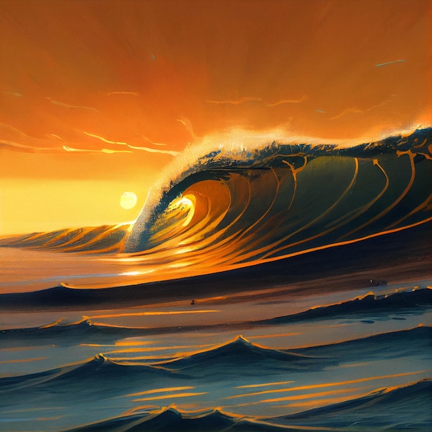 Painting of a large wave in the ocean generative ai