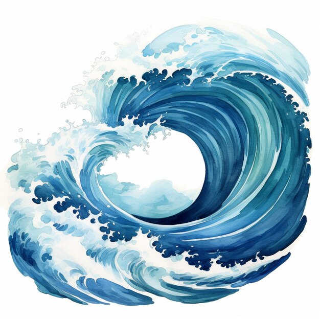 painting of a large wave with a white background generative ai