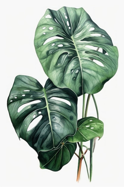 Foto un dipinto di una pianta frondosa con sopra le parole monstera