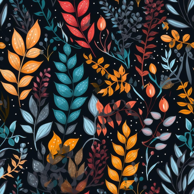 Painting of Leaves and Berries on a Black Background