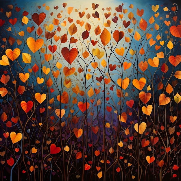 Foto un dipinto di foglie a forma di cuore