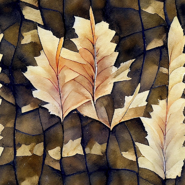 A painting of leaves that are on a black background
