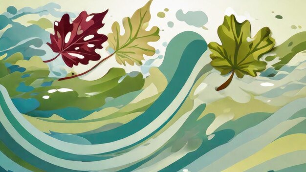 Photo a painting of leaves and water with the words  maple  on it