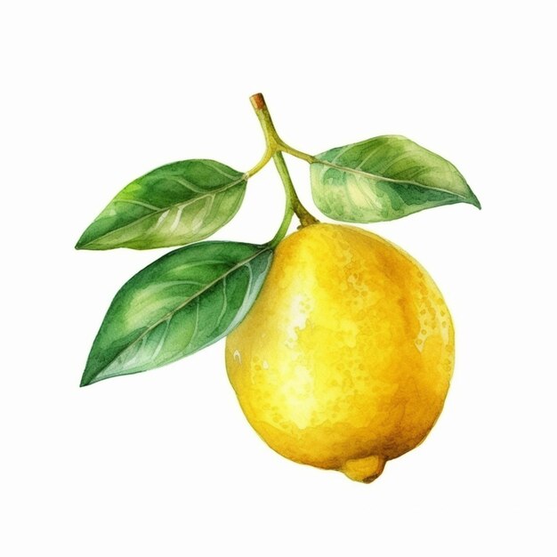 Premium AI Image | A painting of a lemon with leaves on a white ...