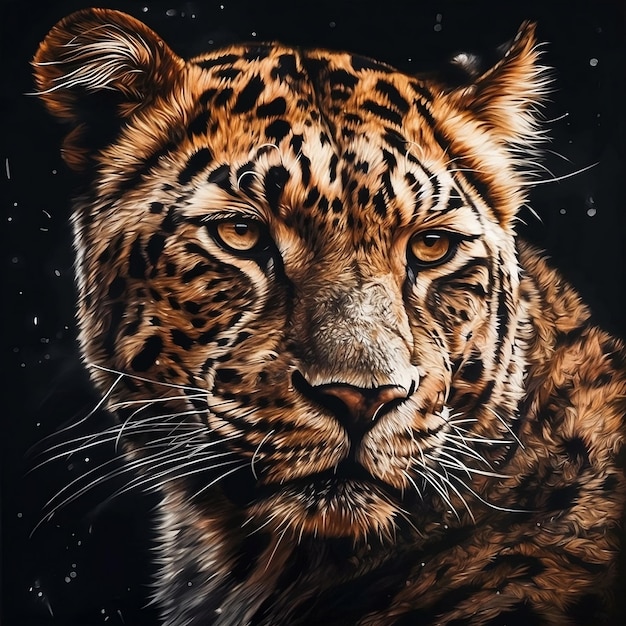 A painting of a leopard with a black background