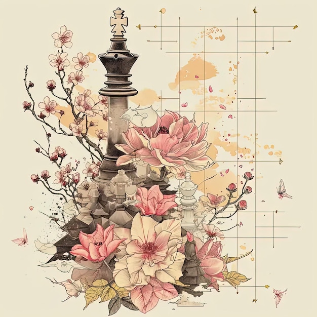 꽃 이 달린 조명 기둥 의 그림