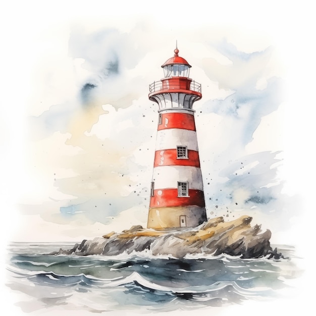 painting of a lighthouse on a rocky shore with a cloudy sky generative ai