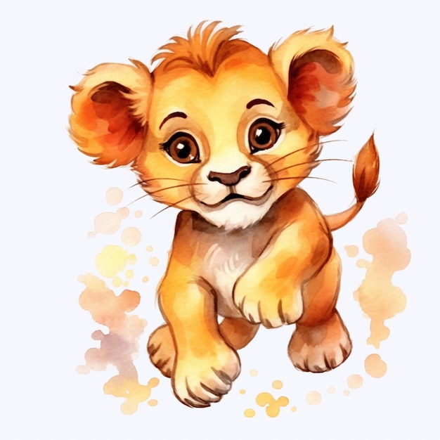 Painting of a lion cub cub with a white background generative ai