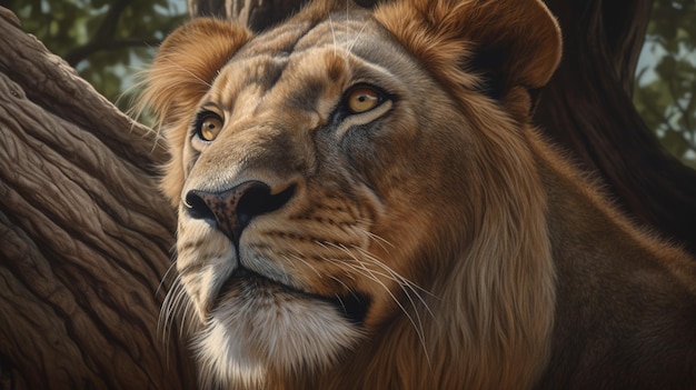 A painting of a lion's face