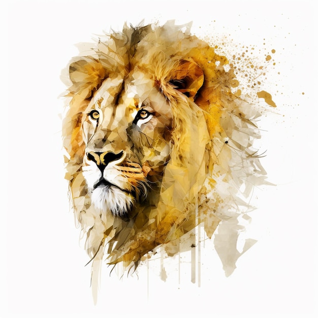 A painting of a lion's head with a yellow face.