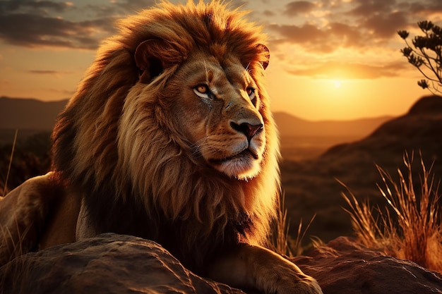 a painting of a lion in the wild