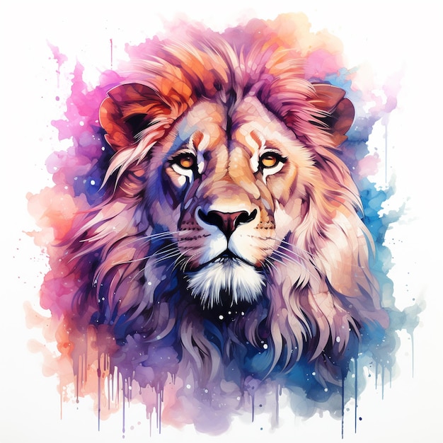 painting of a lion with a colorful background generative ai