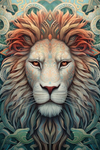 Painting of a lion with a crown on its head generative ai