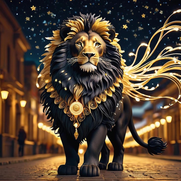 Photo a painting of a lion with a star on it