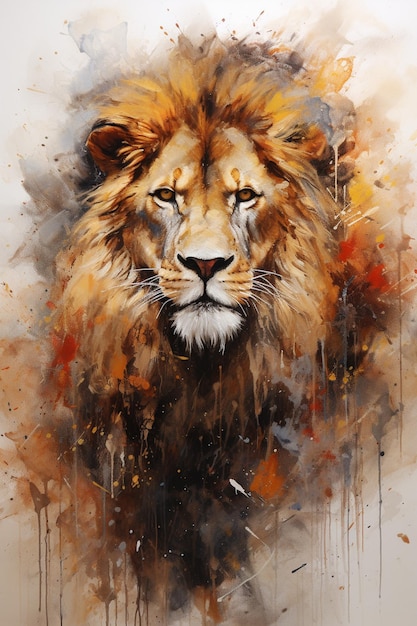 painting of a lion with a very large mane and a very long mane generative ai