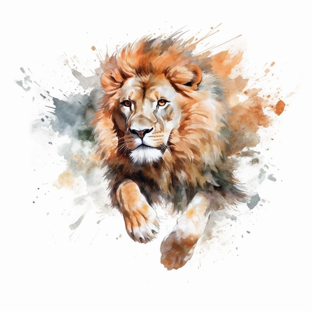 Painting of a lion with a white background generative ai