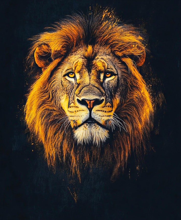 Photo a painting of a lion39s face on a black background