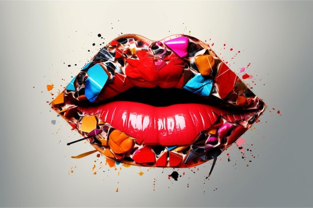 A painting of a lip with different colors