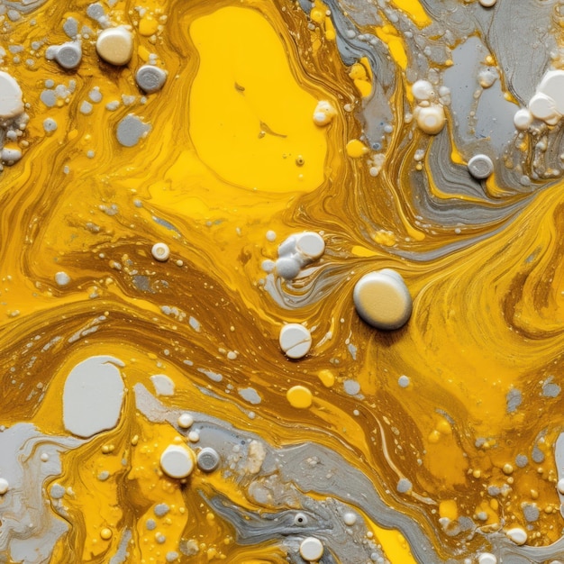 A painting of liquid with yellow and gray paint on it