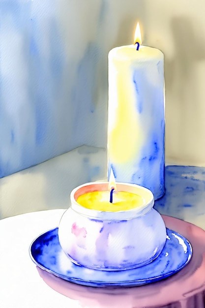 A Painting Of A Lit Candle On A Plate