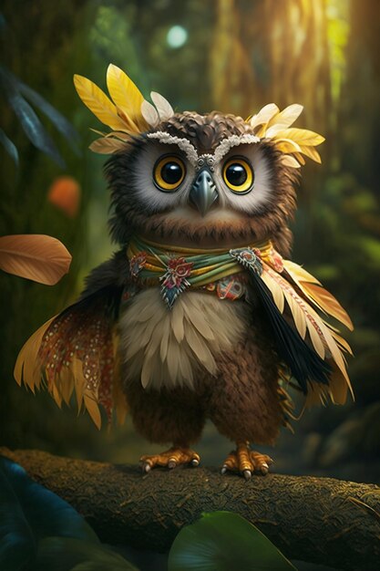 A painting of a little owl with yellow eyes and feathers.