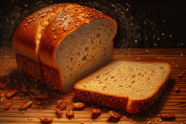 「パン」という文字が描かれたパンの絵。