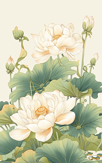 Photo a painting of a lotus flower with the name of the lotusillustration elements of national style lotu