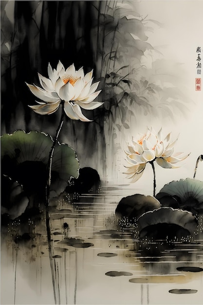 A painting of a lotus flower with the word lotus on it
